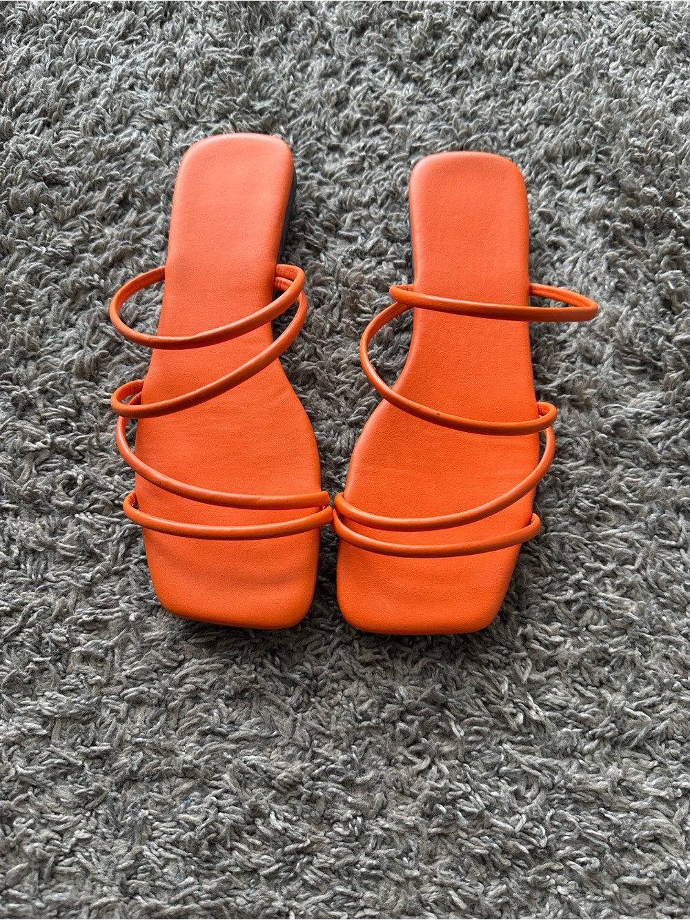 Women's Orange Strappy Square-Toe Slide Sandals